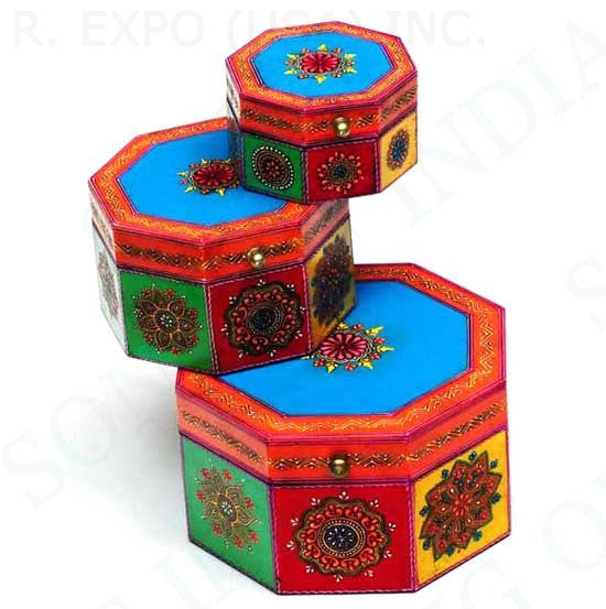 Hand Painted Wood Set/3 Nesting Boxes