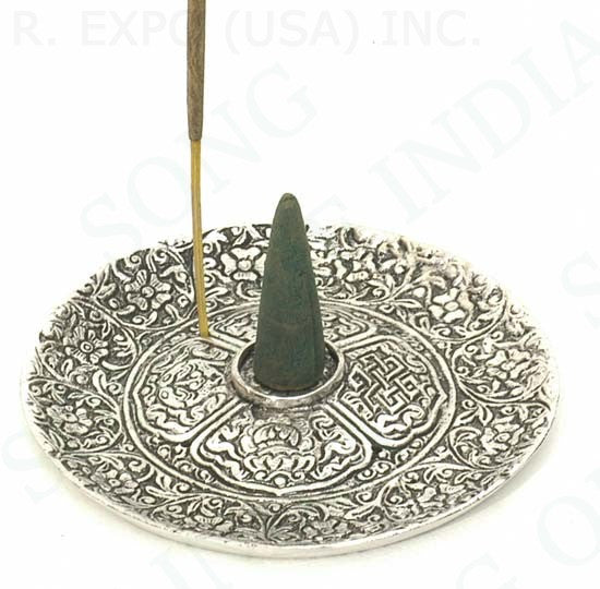 White Metal Cone and Stick Incense Burner