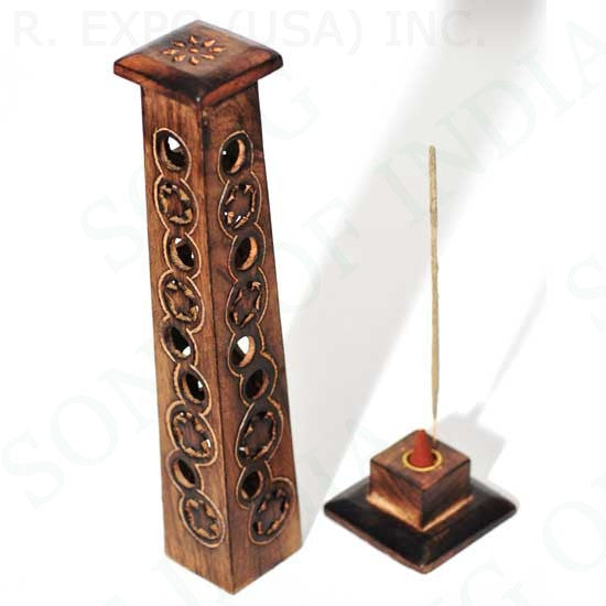 Stars Mango Wood Incense Burner Tower