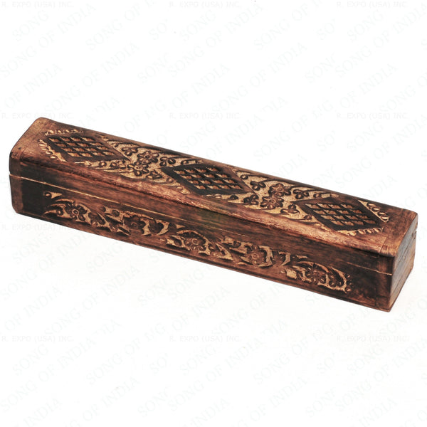 Carved Mango Wood Incense Burner Box