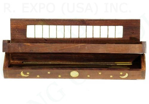 Wood Incense Burner Box with Storage