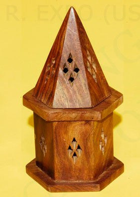 Incense Cone Burner Wood.Storage 6"H