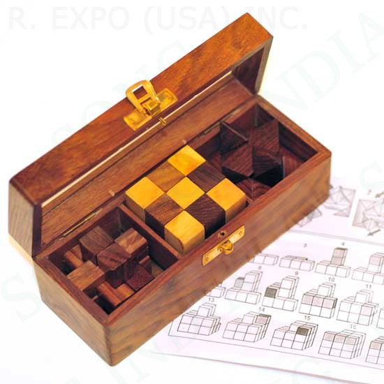 Wood Box of 3 Puzzles