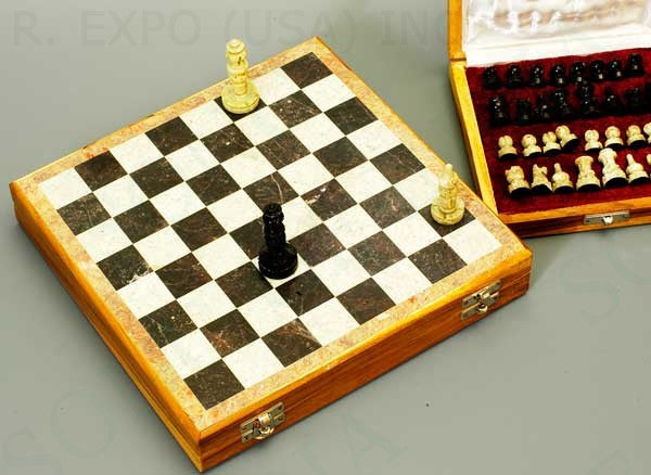 Beautiful Hand Carved Stone 10 inch Travel Chess Set