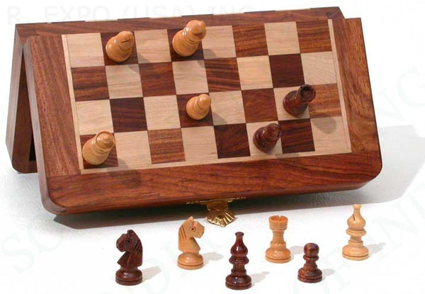 Magnetic Folding Wood Chess Set 7"x7"