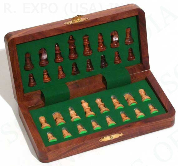 Magnetic Folding Wood Chess Set 7"x7"