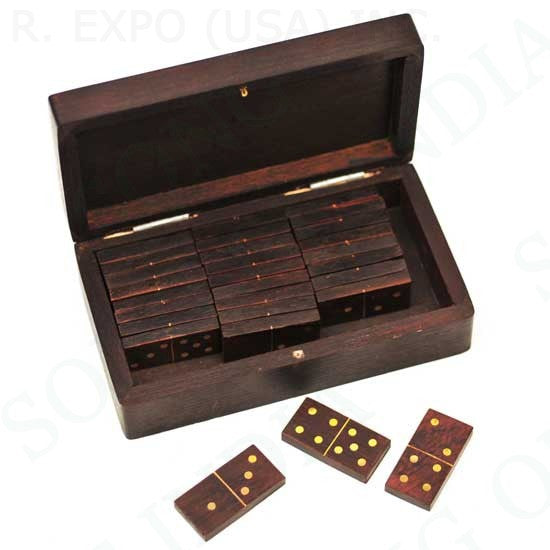 Antique Wood Dominoes Box