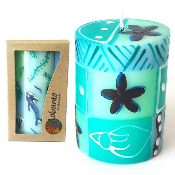 Hand Painted Short Pillar Candle - Samaki Design