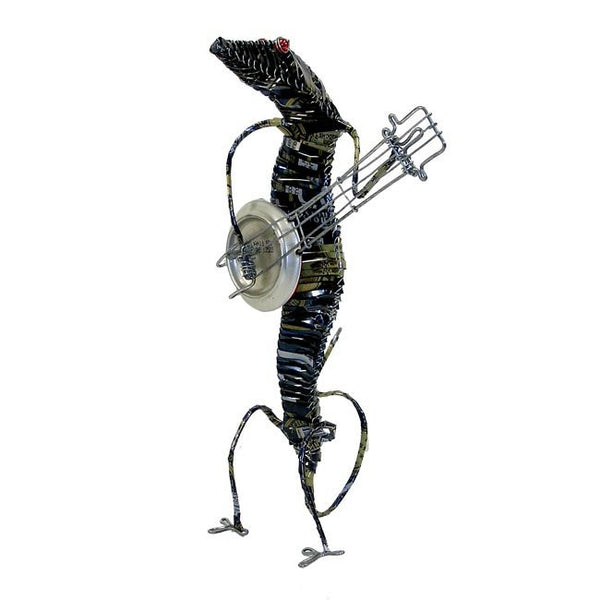 Hand Crafted Recycled Tin Gecko with Guitar